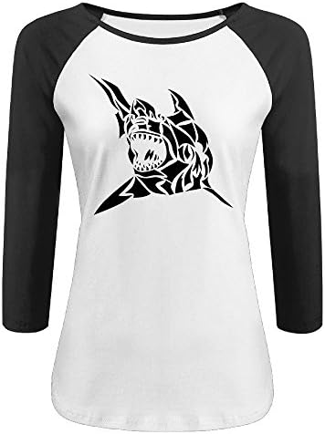 Women's Tattoo Bone Shark 3/4 Sleeve Baseball Tshirt