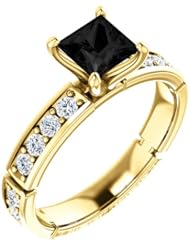 14K Yellow Gold Princess Cut Black and White Diamond Ring -- LIFETIME WARRANTY