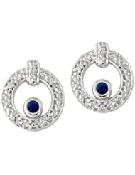 Sapphire and Diamond Earrings 14k White Gold