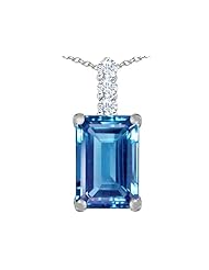 Original Star K (tm) Large 14x10mm Emerald Cut Simulated Aquamarine Pendant in 925 Sterling Silver