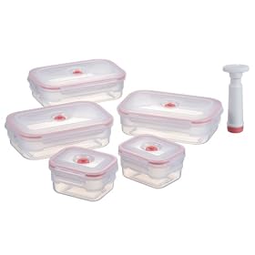 Zevro VS2-S-1103 Vac 'n Save Ruby Rectangular-Shaped Vacuum-Sealing Food-Storage Containers, Set of 5
