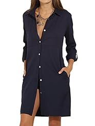 Polyester Slit Open-Back  Shirt  Dress