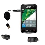Retractable USB Hot Sync Compact Kit with Car & Wall Charger for the Blackberry Storm - Gomadic Brand w/ TipExchange Technology