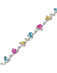 Sterling Silver 7 Inch Multicolor CZ Bracelet - 7 Inch