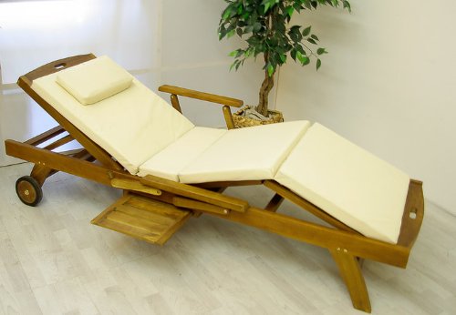 Hochwertige Auflage für Sonnenliege mit Kopfkissen creme
