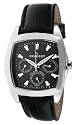 Peugeot mens oval shap silver-tone multi-function watch. Grey dial and black genuine leather strap