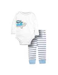Apparel: Big Elephant 2 Pieces Baby Boys Cute Printed Long Sleeve Shirt Striped Pants Set D91 (9-12 months, turtle)