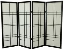 Contemporary Modern D&eacute;cor - 48" Low Eudes Japanese Shoji Screen Room Divider - Black 4 Panel