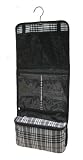 Hanging Cosmetic Makeup Toiletry Bag Case Black Plaid Print
