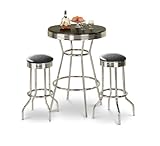 Chrome Bar Table & 2 Chrome Finish Glitter Black Vinyl Seat Barstools