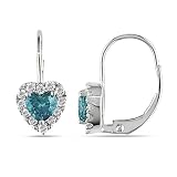 14k White Gold, Heart Shaped Blue and White Diamond Earrings (1 cttw, H-I Color, I1-I2 Clarity)