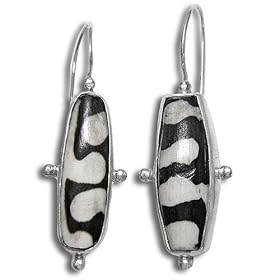Sterling Silver Rectangular African Mud Bead Dangle Earrings by Sajen