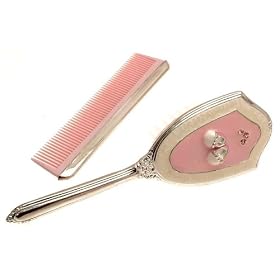 Silver plated brush and comb set in pink - ideal Christening gift