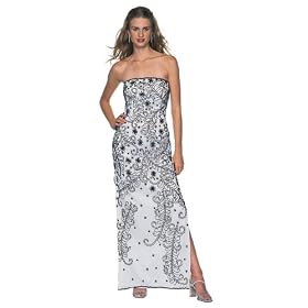 Formal Evening Gown. White and Black Strapless Beaded Dress for Prom, Party, Wedding by Sean...