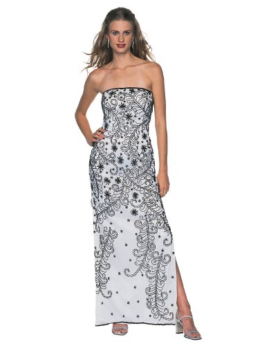 Formal Evening Gown. White and Black Strapless Beaded Dress for Prom, Party, Wedding by Sean Collection (1836)