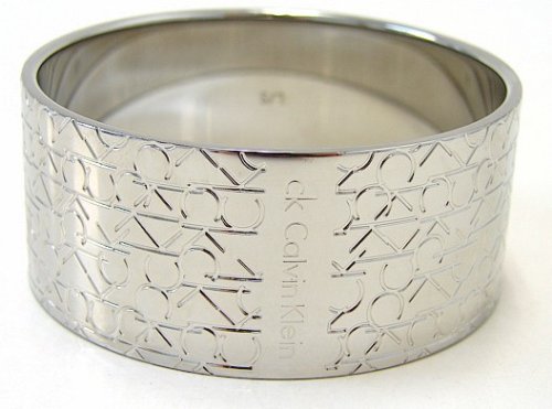 Click here to buy Calvin Klein CK Logo Silvertone Large Closed Bangle Bracelet KJ19BB01010S.