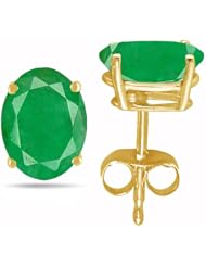 2.3Ct Oval Emerald Earrings in 14k Yellow Gold
