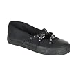 Demonia Women's shoes TROUBLE-10, Skull/Stud Maryjane Black Canvas Sneaker