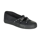 Demonia Women's shoes TROUBLE-10, Skull/Stud Maryjane Black Canvas Sneaker