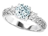 2.60 cttw 925 Sterling Silver 14K White Gold Plated Genuine Round Aquamarine Engagement Ring - Gold Plated Silver