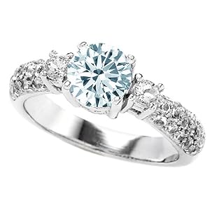 2.60 cttw 925 Sterling Silver 14K White Gold Plated Genuine Round Aquamarine Engagement Ring - Gold Plated Silver