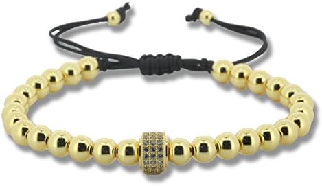 Charm Jewelry Wheel Paved White CZ Beads Macrame Bracelet For Women And Men (yellow gold)