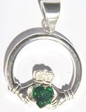 Claddagh Pendant - Sterling Silver Irish Celtic Claddagh Emerald green cz Heart Knot Pendant