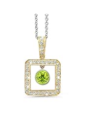 Square Diamond Pendant With A Round Cut Center Stone In 18K Yellow Gold With A 0.50 ct. Genuine Peridot Center Stone.