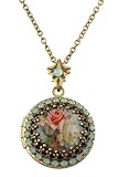 Victorian Elegance Attractive Michal Negrin Antique Roses Round Cameo Locket Pendant Surrounded by Blue Swarovski Crystals - Special Ordered and Shipped by Genuvo within 2 to 3 Weeks