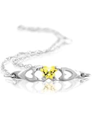 Butterfly Style Yellow Special Shape Cubic Zirconia Bracelet in 14kt White Gold
