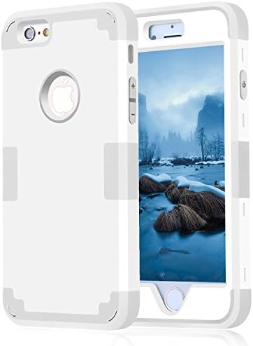 LYSTOCK iPhone 6 Case, iPhone 6s Case, 2015 New Style Cambo Hybrid Shockproof 3 Layer Defender Armor Rubber Hard Cover Case for Apple iPhone 6 6s 4.7 inch (White+Gray)