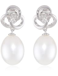 10k White Gold Freshwater Cultured Pearl Diamond Fashion Ear Pin Earrings (0.04 cttw, G-H Color, I2 I3 Clarity)
