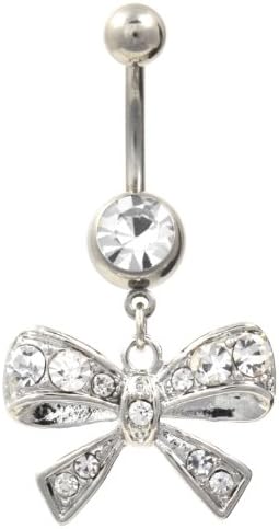 Fancy Clear Bow Tie CZ Belly Navel Ring Gem Paved Button Piercing Jewelry