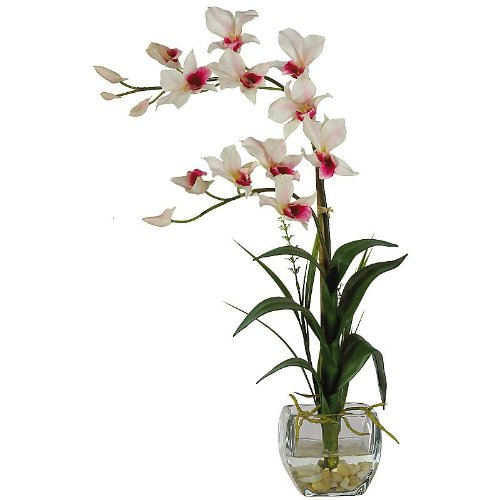 New Nearly Natural Dendrobium Liquid Illusion Silk Flower Arrangement Perfect Brilliant Color White