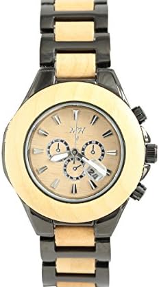 Men's Wooden Watch Maple Wood Black-Tone Date Quartz Handmade Wood Watch