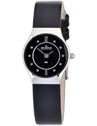 Skagen Womens 233XSSLB Skagen Denmark Wo Black Dial with Black Leather Watch