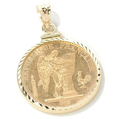 14K Gold 20 Franc Coin Lucky Angel Pendant