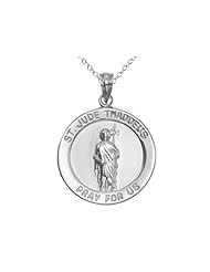 925 Sterling Silver Rhodium Large St. Jude Medal Pendant - 16/18 Adjustable Chain Included