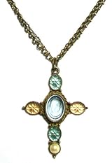 Sweet Romance Retro Gold Plated Art Glass Ingalio Engraved Cameo Cross Pendant Necklace