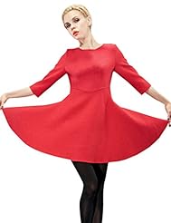 Round Neck Winter Spandex/Viscose Flared-Skirt 3/4 Sleeves  Dress