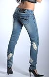 Women's Ripped Style Poison Heart Jeans (Blue, 14)