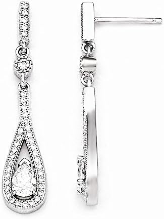 Sterling Silver & CZ Brilliant Embers Teardrop Dangle Post Earrings,