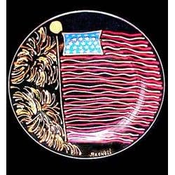 America s Flag Design - Hand Painted - Platter Serving Plate - 13 inch diameter by BELLISSIMO!