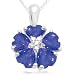 10k White Gold Created Ceylon Sapphire and Diamond  Flower Pendant