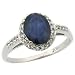 10k White Gold ( 8x6 mm ) Halo Engagement Blue Sapphire Ring w/ 0.096 Carat Brilliant Cut Diamonds & 1.05 Carats Oval Cut Stone, 3/8 in. (10mm) wide