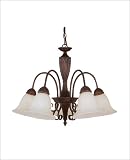 5 Light Chandelier - Walnut Patina Finish : Cream Marble Glass