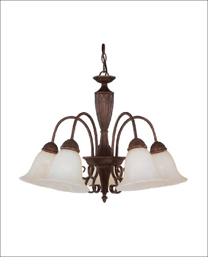 5 Light Chandelier - Walnut Patina Finish : Cream Marble Glass