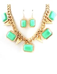 Womens Gold Tone Curb Mint Charm and Spike Necklace and Earring Set