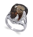 Womens Adorable Smokey Quartz Gemstone Band .925 Sterling Silver Ring