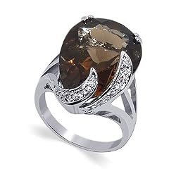 Womens Adorable Smokey Quartz Gemstone Band .925 Sterling Silver Ring